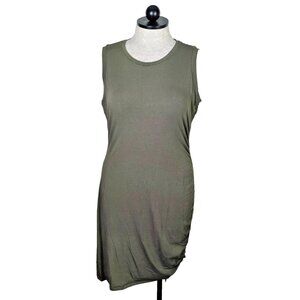 Michael Kors Designer Green Sleeveless T-Shirt Dress Cinched hem Gold  Accents